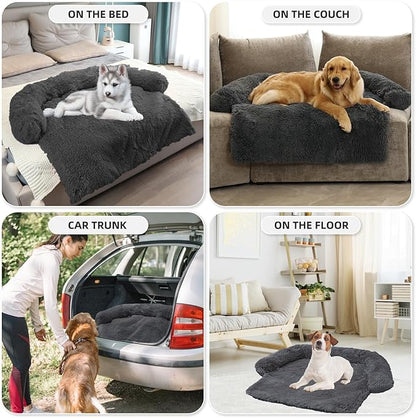 Calming Dog Bed Fluffy Plush Dog Mat for Furniture Protector with Removable Washable Cover for Large Medium Small Dogs and Cats (Extra Large(53x39.3x6)