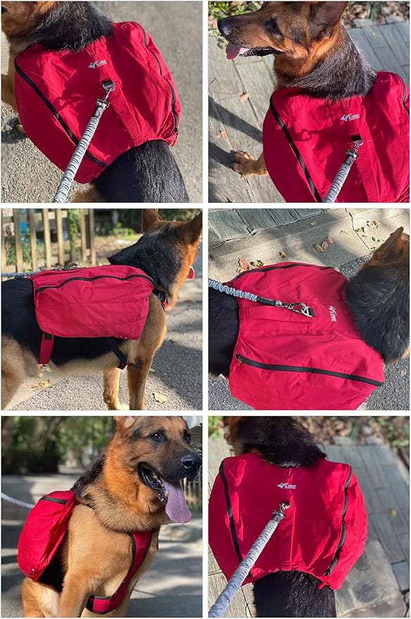 Lovelonglong Dog Backpack for Hiking, Multifunctional Dog Day Pack Zippered Travel Dog Saddle Bag Outdoor Hiking Backpack with 2 Capacious Side Pockets for Small Medium Large Dogs Red S