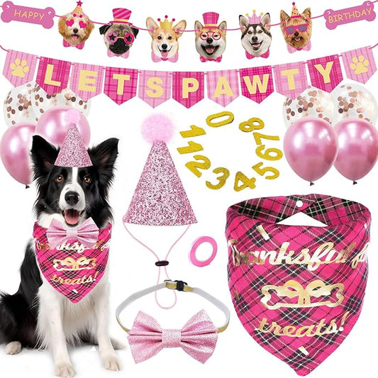 Birthday Plaid Dog Bandana with Button