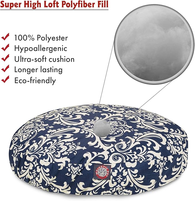 Navy Blue French Quarter Medium Round Indoor Outdoor Pet Dog Bed With Removable Washable Cover By Majestic Pet Products