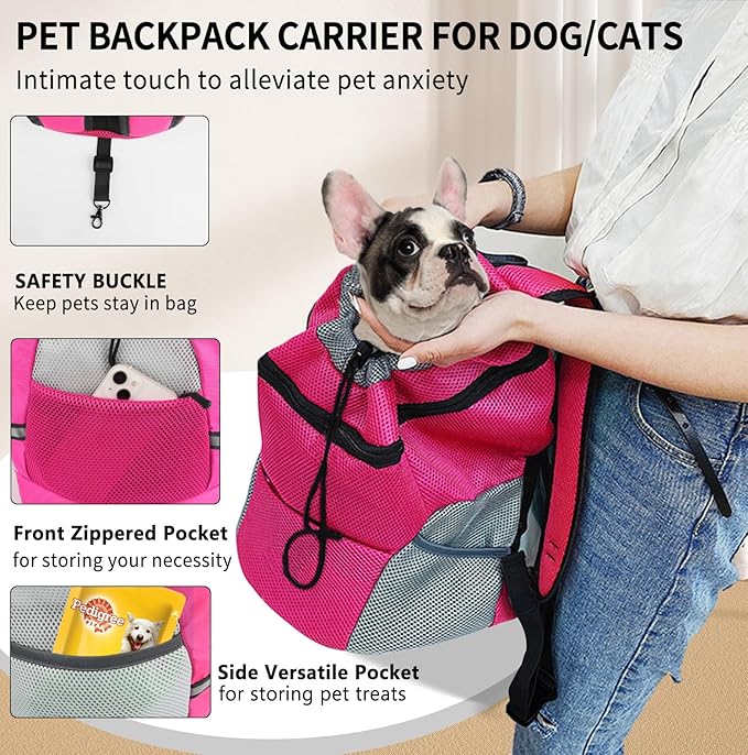 Dog Backpack Carrier, Front Chest Carrier for Cat Small Dogs, Pet Carrying Bag for Travel Hiking Cycling Outdoor Rose S