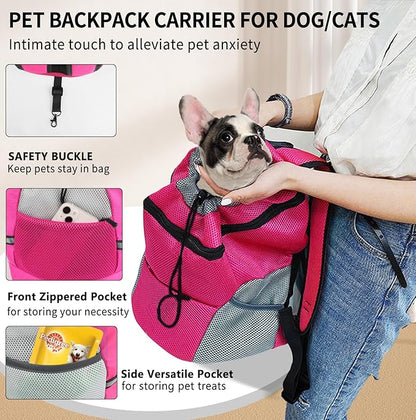 Dog Backpack Carrier, Front Chest Carrier for Small Dogs, Pet Carrying Bag for Travel Hiking Cycling Outdoor Rose M