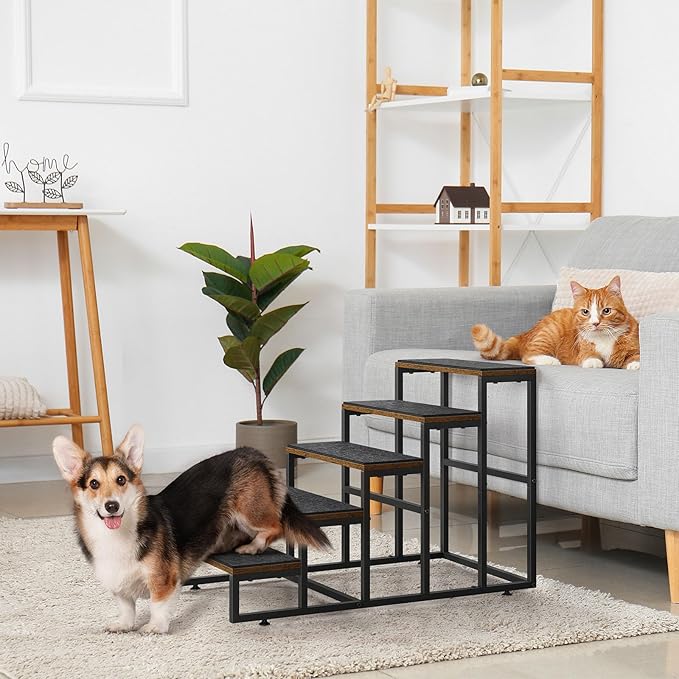 Dog Stairs Grey Dog Steps for High Beds 5 Tier Pet Stairs for Small Medium Large Dogs and Cats