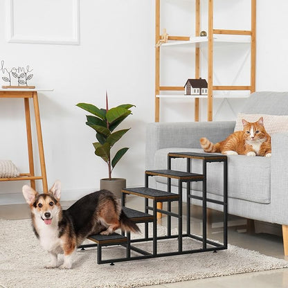 Dog Stairs Grey Dog Steps for High Beds 5 Tier Pet Stairs for Small Medium Large Dogs and Cats