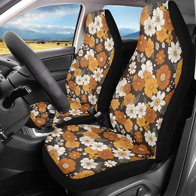 Groovy Hippie Flower Daisy Car Seat Covers Front Set