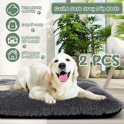 Suzile 2 Pcs Dog Cat Beds Dog Crate Beds with Machine Washable Anti-Slip Thick Puppy Beds Plush Pet Crate Pads Ultra Soft Dog Beds for Large Dog Pet Beds Medium Small Dogs