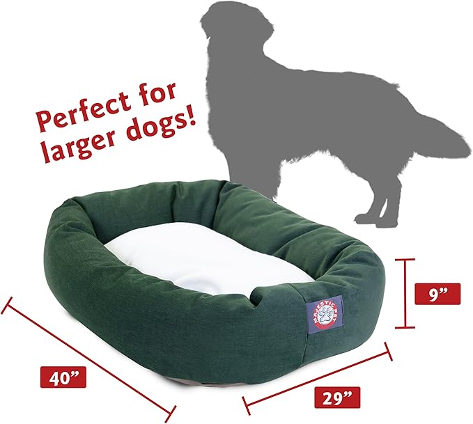 40 inch Green & Sherpa Bagel Dog Bed By Majestic Pet Products