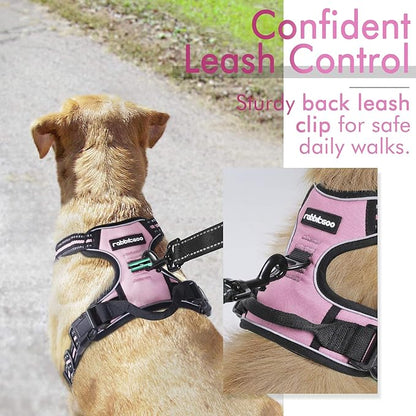 rabbitgoo No-Pull Pet Harness with 2 Leash Clips, Adjustable Soft Padded, Reflective No-Choke Pet Oxford Vest with Easy Control Handle for Large Dogs, Pink, L