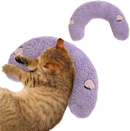 Dog Pillow Bed, Cat Calming Pillow, Dog Neck Pillow for Joint Relief Sleeping, Ultra Soft Half Donut Cuddler, Pillow Pet for Upper Spine Support, Doggy/Kitten Pillow Training Toy，Purple