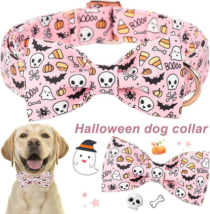 ARING PET Halloween Dog Collar-Cute Pink Pumpkin Dog Collar with Bow