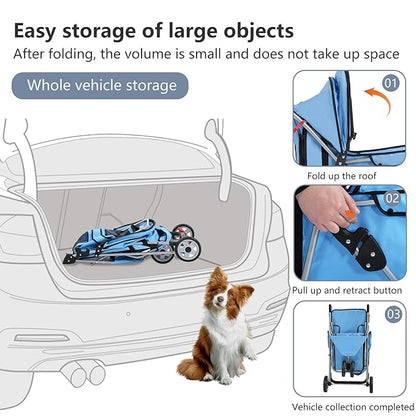 FDW Pet Stroller Foldable Dog Stroller 3-Wheel Durable Cat Jogger Stroller for Small and Medium Dogs Cats with Washable Liner Storage Basket Cup Holder