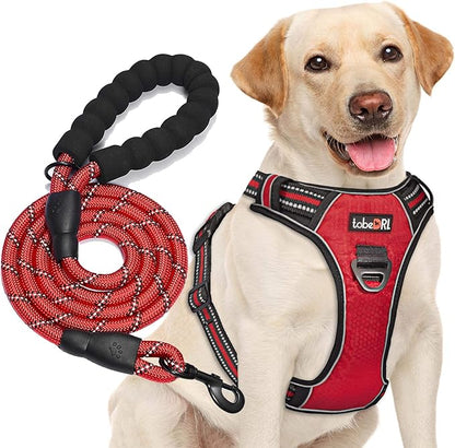 tobeDRI No Pull Dog Harness Adjustable Reflective Oxford Easy Control Medium Large Dog Harness with A Free Heavy Duty 5ft Dog Leash (M (Neck: 14.5"-20.5", Chest: 22"-28"), Red Harness+Leash)