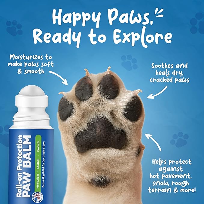 Roll-On Dog Paw Balm - Easy & Fast to Apply, Natural, Non-Toxic, Food-Grade, Lick-Safe Dog Paw Wax - Moisturizing & Soothing Protection from Snow, Hot Pavements & More - All-Season Paw Protection