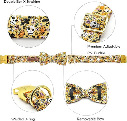 Lionheart glory Halloween Dog Collars Fall Dog Collar Skull Bowtie Dog Collar Girl Boy Pet Collar for Small Dogs Duty Adjustable Dog Collar with Bow Puppy