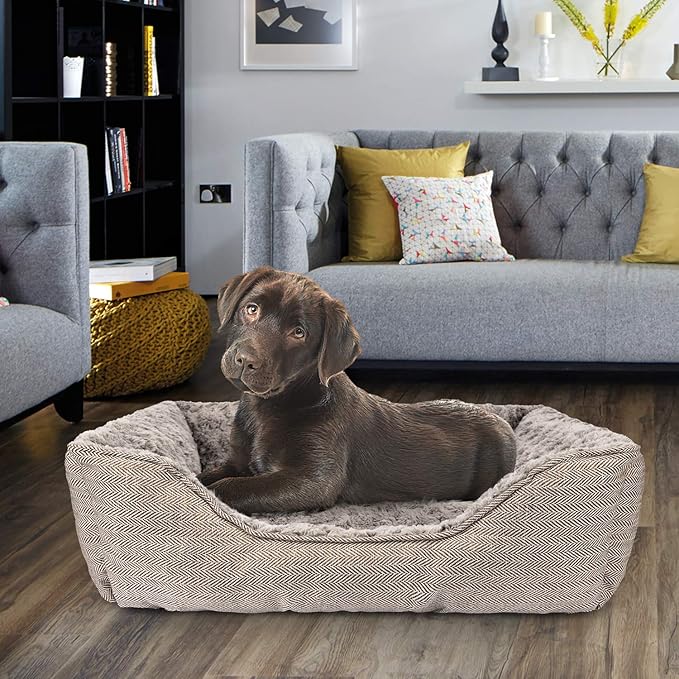 FURTIME Dog Bed for Large Medium Small Dogs Soft Washable Pet Bed Orthopedic Dog Sofa Bed Breathable Rectangle Sleeping Bed Anti-Slip Bottom(25''