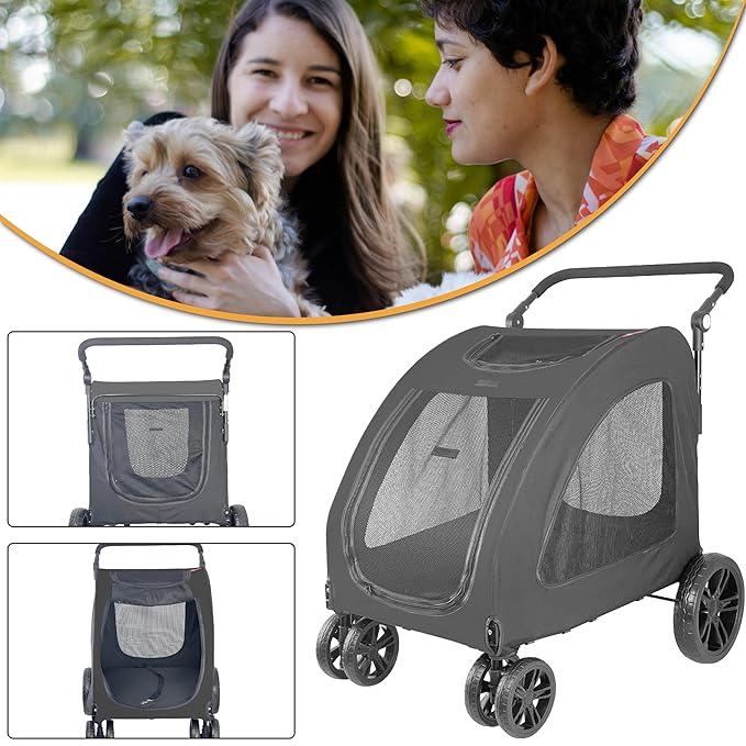 Foldable Pet Jogger Stroller for Large Dogs up to 110 lbs