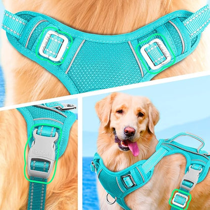 BARKBAY No Pull Dog Harness Large Step in Reflective Dog Harness with Front Clip and Easy Control Handle for Walking Training Running with ID tag Pocket(Ocean Blue