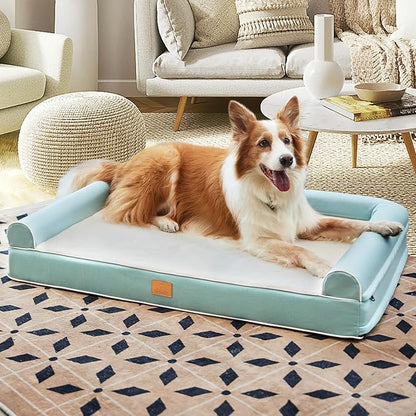 Large Dog Bed Deluxe Plush & Faux Leather Orthopedic Dog Bed for Large