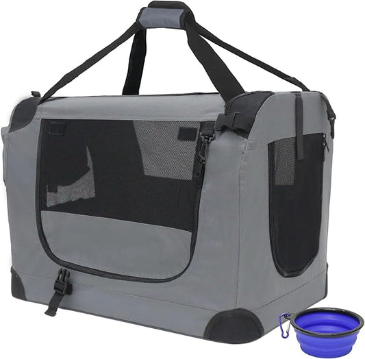 Large Cat Carrier 24"x16.5"x16.5" Portable Dog Crate for Small Medium Dogs Collapsible Traveling Pet Crate with Collapsible Bowl