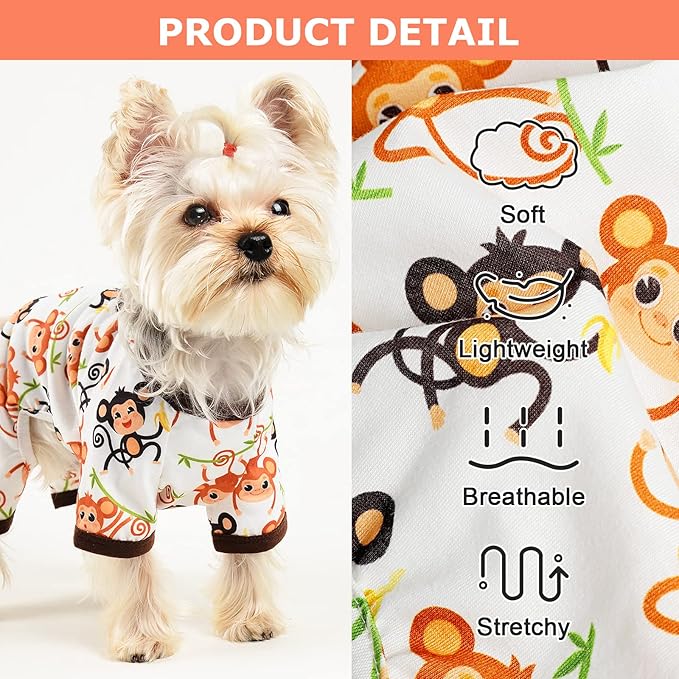 Dog Pajamas Pjs Spring Summer Dog Clothes for Small Dogs Girl - Boy - Medium Size Dogs, Soft Stretchy Puppy Clothes Doggie Onesies Cat Pet Jammies Outfit (Cute Monkey, XX-Large)