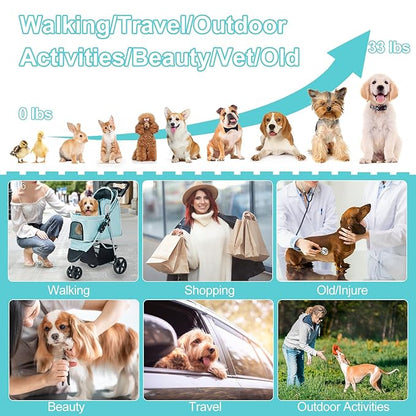 Pet Stroller for Medium Small Dogs and Cats 3 Wheels,