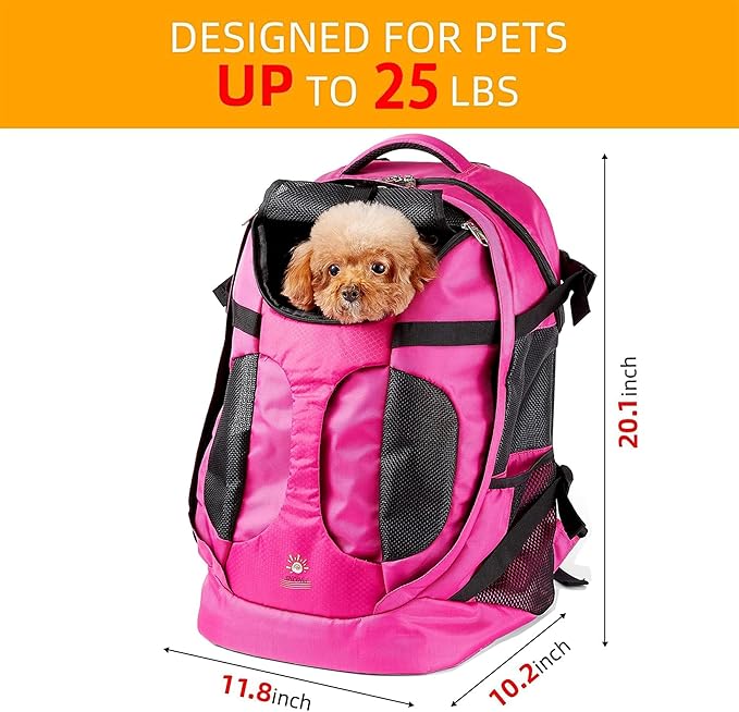 Pet Carrier Bag Backpack for Small Medium Dog&Cat Carrier Backpack with Safety Leash Large Ventilations Double-Layer Structure for Travel Outdoor (New Pink Red)