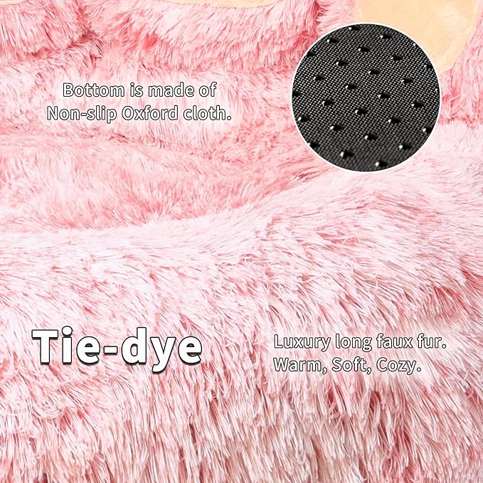 Jiupety Cute Pink Round Calming Dog Bed of Paw Shape