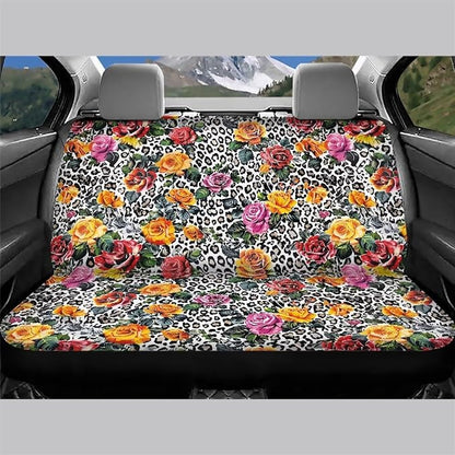 AFPANQZ Rose Leopard Car Seat Cover for Rear Bench Seats Polyester Fabric Protects Against Dirt Pet Fur Dog Hair