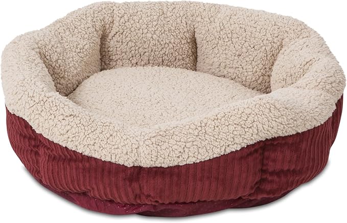 Petmate Aspen Pet Self Warming Round Bed, 19.5 Inches, Barn Red and Cream & Petstages Purr Pillow Kitty Soothing Plush Cat Toy