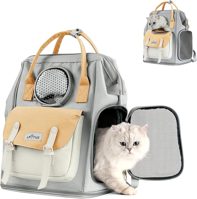 Cat Carrier Backpack Dog Backpack Carrier for Small Dogs, Breathable Pet Carrier Backpack with Harness Lightweight and Portable for Travel Hiking and Outdoor, Khaki