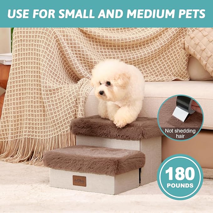 C0ZY KISS Dog Storage Stairs for Chair 10" H 19.68x13x9.64in, Brown, 2 Tiers