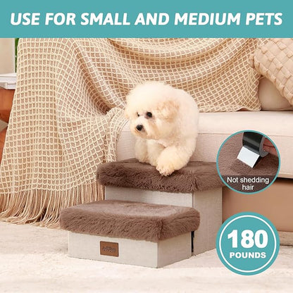 C0ZY KISS Dog Storage Stairs for Chair 10" H 19.68x13x9.64in, Brown, 2 Tiers