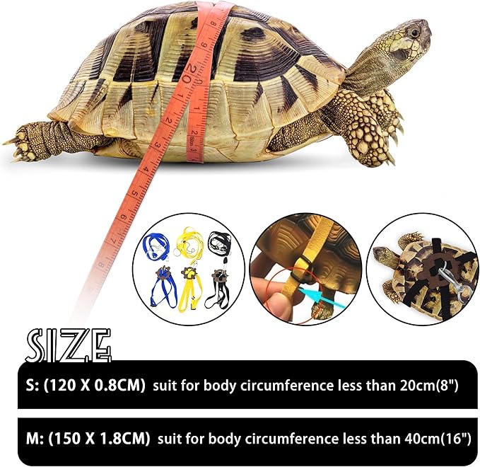 Pet Tortoise Turtle Leather Harness Small Pet Turtle Leash and Harness Pet Tortoise Leash Suitable for Tortoise Supplies Adjustable Control Leash (M, Yellow)