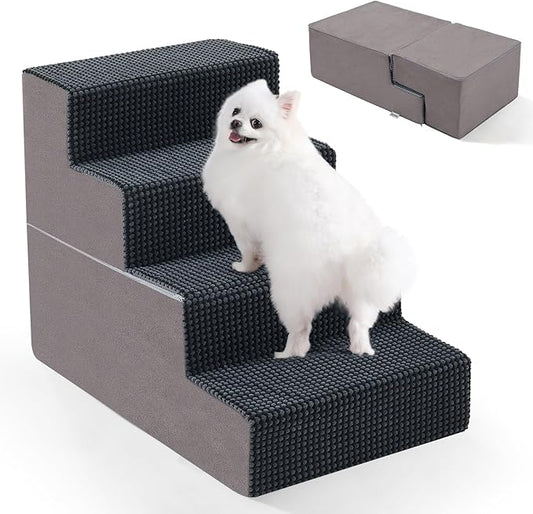 4-Step Dog Stairs, 18'' H Dog Stairs for High Beds, Non-Slip Bottom Pet Stairs for Small Dogs and Cats, Indoor Pet Steps Dog Ramp for Bed, Grey