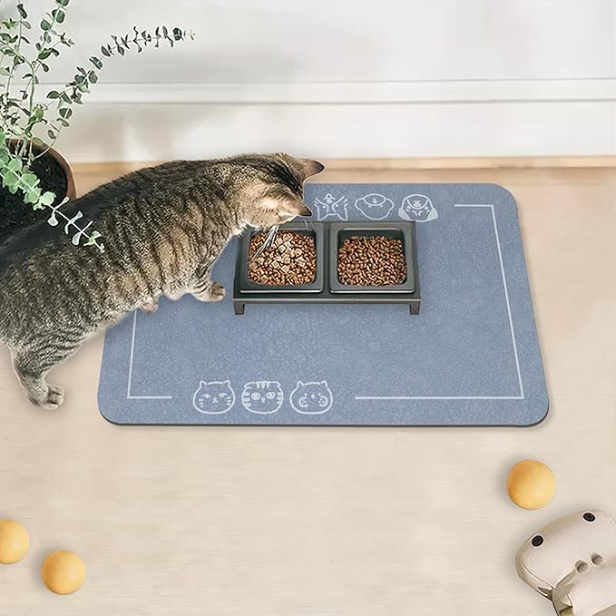 YCT Cat Pet Food Mat, Cat Feeding Mat, Non-Slip Bottom Absorbent Pet Mat, Quick Dry Dog Cat & Dog Food Mat, Pet Supplies Mat, 11.8"x18.1" Navy Blue