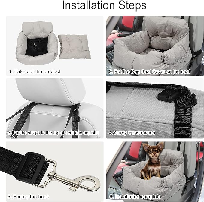 X AUTOHAUX PP Cotton Dog Bed Cat Seat Booster Seat Adjustable Straps Travel Dog Booster for Medium Small Pet Dogs Carseat/Carrier Blue 50x45x36cm