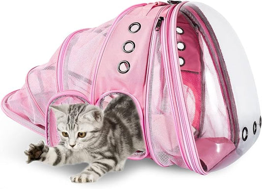 Joysnana Cat Backpack Carrier Bubble Pet Bags, Expandable Transparent Space Capsule Backpack for Cat Outside Activities(Pink)