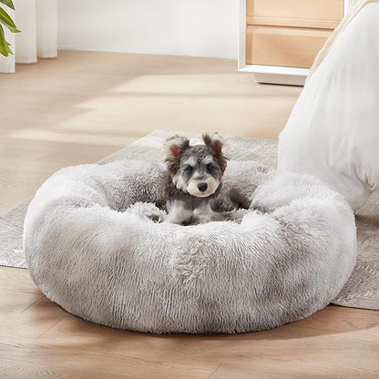 WESTERN HOME WH Calming Dog & Cat Bed, Anti-Anxiety Donut Cuddler Warming Cozy Soft Round Bed, Fluffy Faux Fur Plush Cushion Bed for Small Medium Dogs and Cats