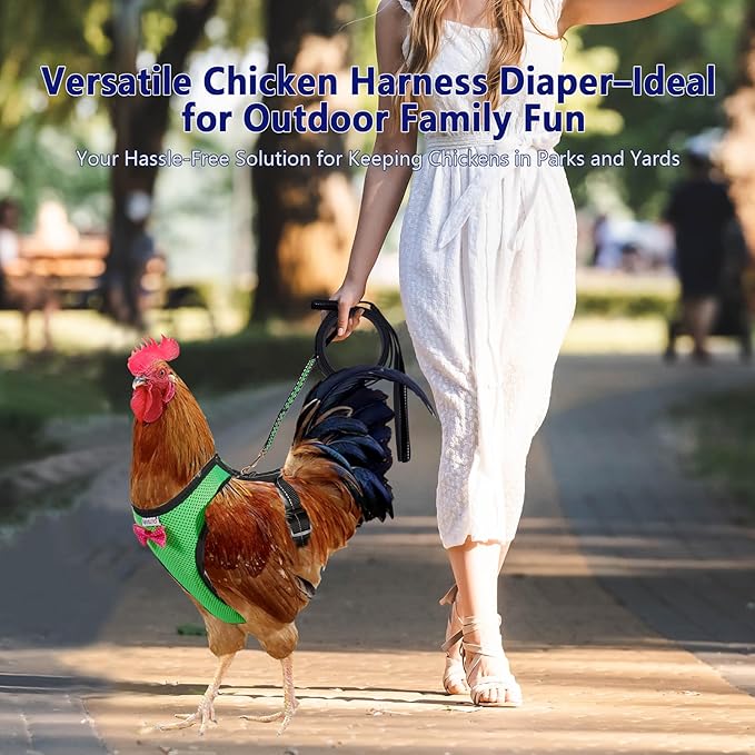 Chicken Harness Hen Size with 6ft Matching Leash – Adjustable, Resilient, Comfortable, Breathable, Large Size, Suitable for Chicken Weighing About 6.6 Pound,Pink