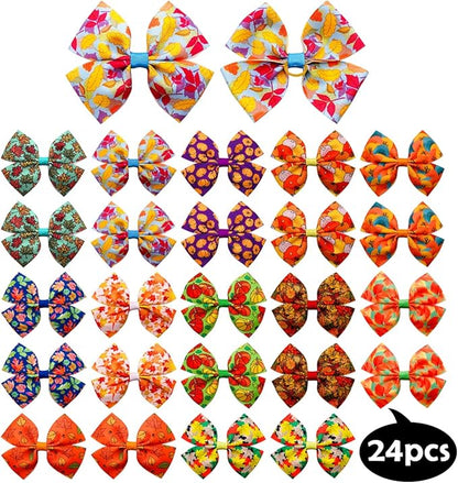 24Pcs/12 Pairs 4" Big Dog Hair Bows Fall