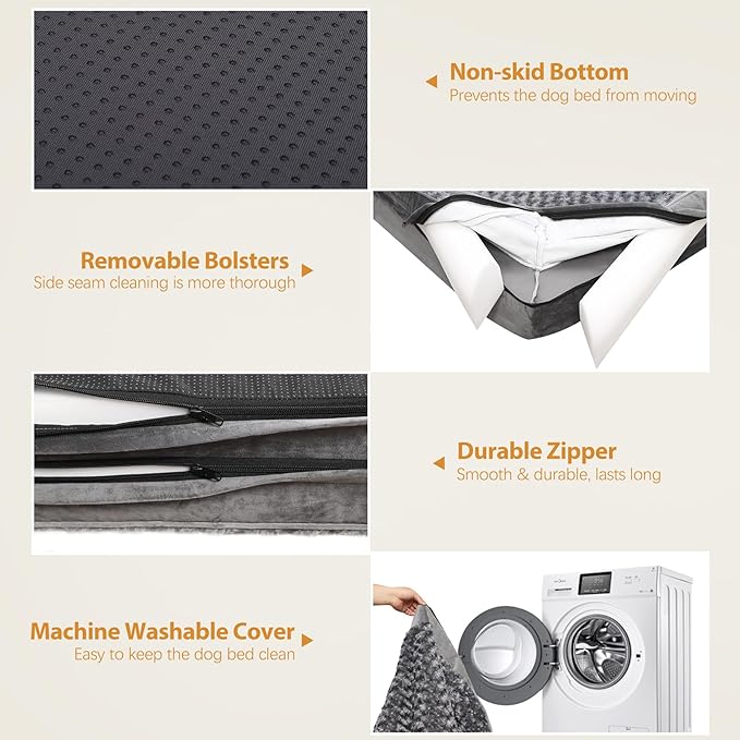 KSIIA Orthopedic Dog Bed Medium Size Dog Couch Waterproof Dog Bed Washable Dog Bed Egg Foam Pet Bed with Removable Bolster & Nonskid Bottom Medium Dog Bed Sofa 29 x 18 x 6 Inch