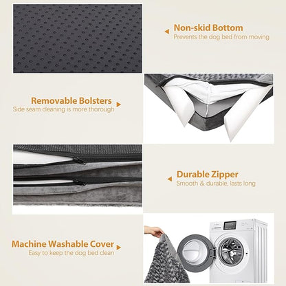 KSIIA Orthopedic Dog Bed Medium Size Dog Couch Waterproof Dog Bed Washable Dog Bed Egg Foam Pet Bed with Removable Bolster & Nonskid Bottom Medium Dog Bed Sofa 29 x 18 x 6 Inch