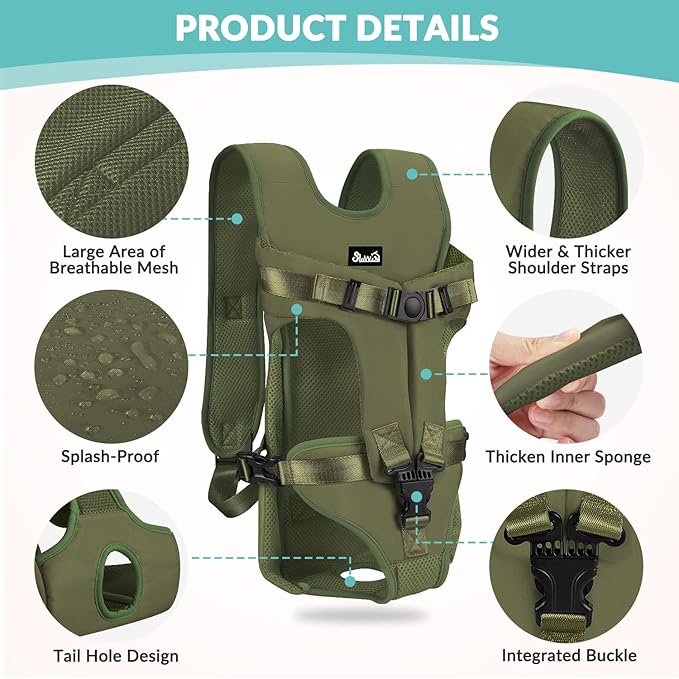 Lukovee Dog Backpack Carrier, Legs Out Easy-fit Dog Front Carrier for Small Medium Dogs, Adjustable Hands Free Dog Chest Carrier for Hiking Cycling (Green-4,Medium)