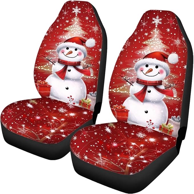 Christmas Tree Snowman Seat Covers for Cars Front 4 Pieces