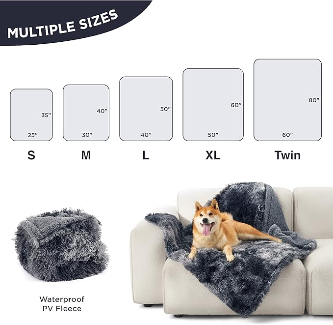 Bedsure Waterproof Dog Blankets for Small Dogs - Calming Cat Blanket for Couch Protector Washable, Long Faux Fur Pet Throw Blanket for Puppy, Reversible Furniture Protection, 25"x35", Tie-dye Grey