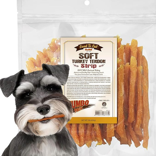 Gootoe Soft Turkey Tendon Dog Treats – 100% USA-Sourced, Natural Snack, Premium Training Chews, Hypoallergenic, Reseal Value Bag, Ideal for Small & Senior Dogs, Soft Strip Jumbo Pack, 1 lb (Pack of 1)