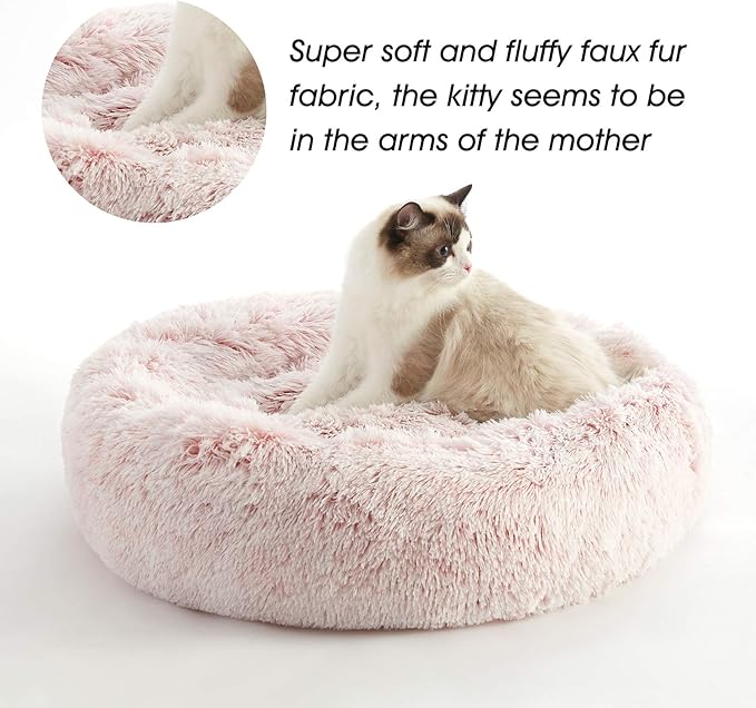 WESTERN HOME WH Calming Dog & Cat Bed, Anti-Anxiety Donut Cuddler Warming Cozy Soft Round Bed, Fluffy Faux Fur Plush Cushion Bed for Small Medium Dogs and Cats (20"/24"/27"/30")