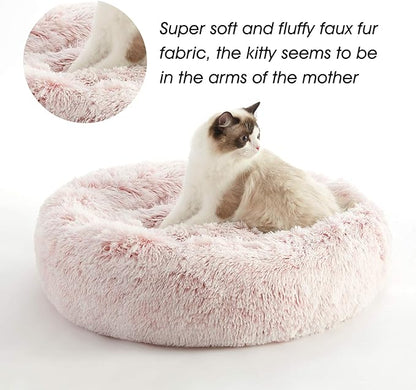 WESTERN HOME WH Calming Dog Bed & Cat Bed, Anti-Anxiety Donut Dog Cuddler Bed, Warming Cozy Soft Dog Round Bed, Fluffy Faux Fur Plush Dog Cat Cushion Bed for Small Medium Dogs and Cats