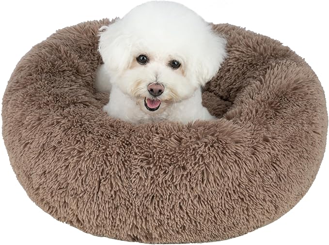 Best Pet Supplies Round Calming Dog Bed with Plush Faux Fur Fabric 20x20x6''