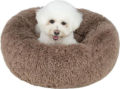 Best Pet Supplies Round Calming Dog Bed with Plush Faux Fur Fabric 20x20x6''